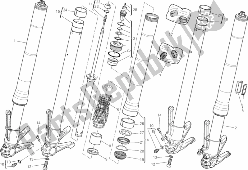 All parts for the Front Fork of the Ducati Diavel USA 1200 2013